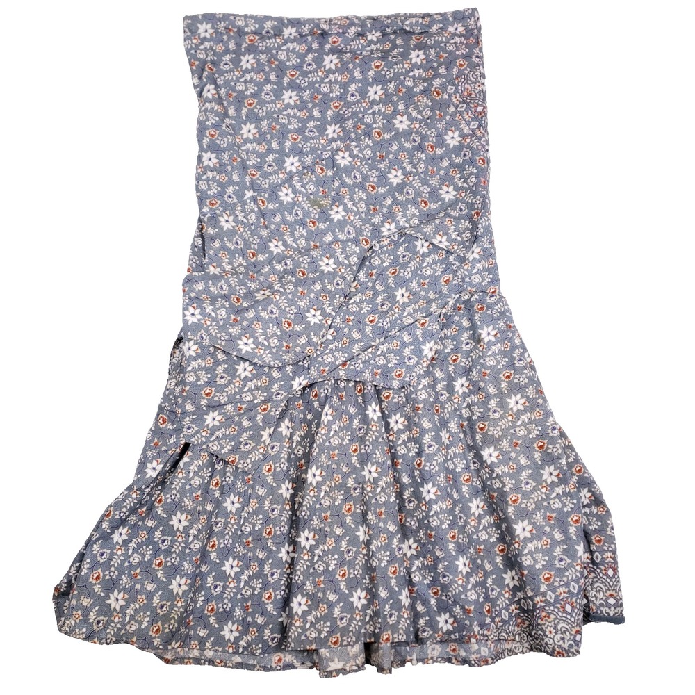 Handmade Floral Midi Dress Cottagecore Boho Tie Top‎ Gray White Medium